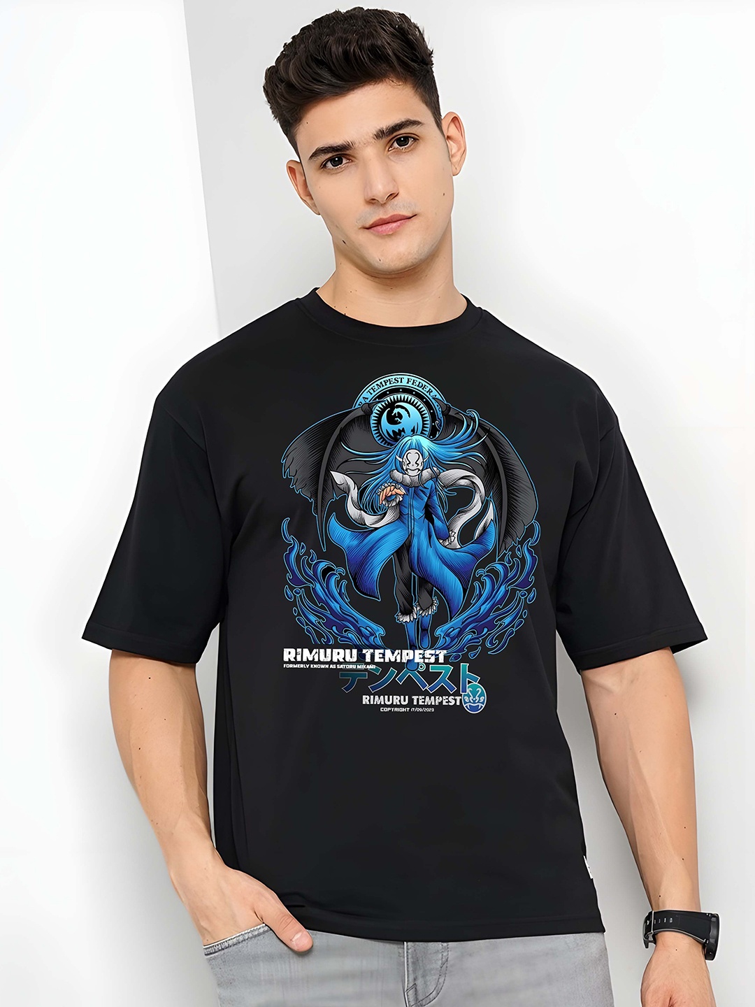 

Krimmple Men Drop-Shoulder Sleeves Pure Cotton T-shirt, Black