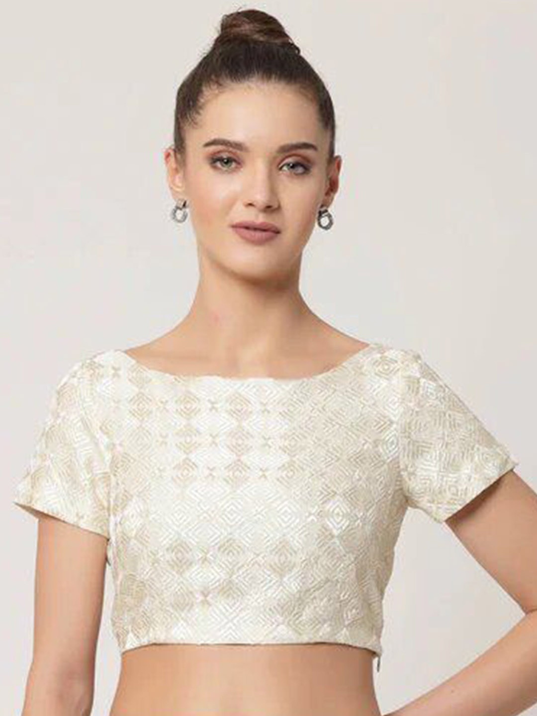 

OFFICE & YOU Embroidered Boat Neck Saree Blouse, White