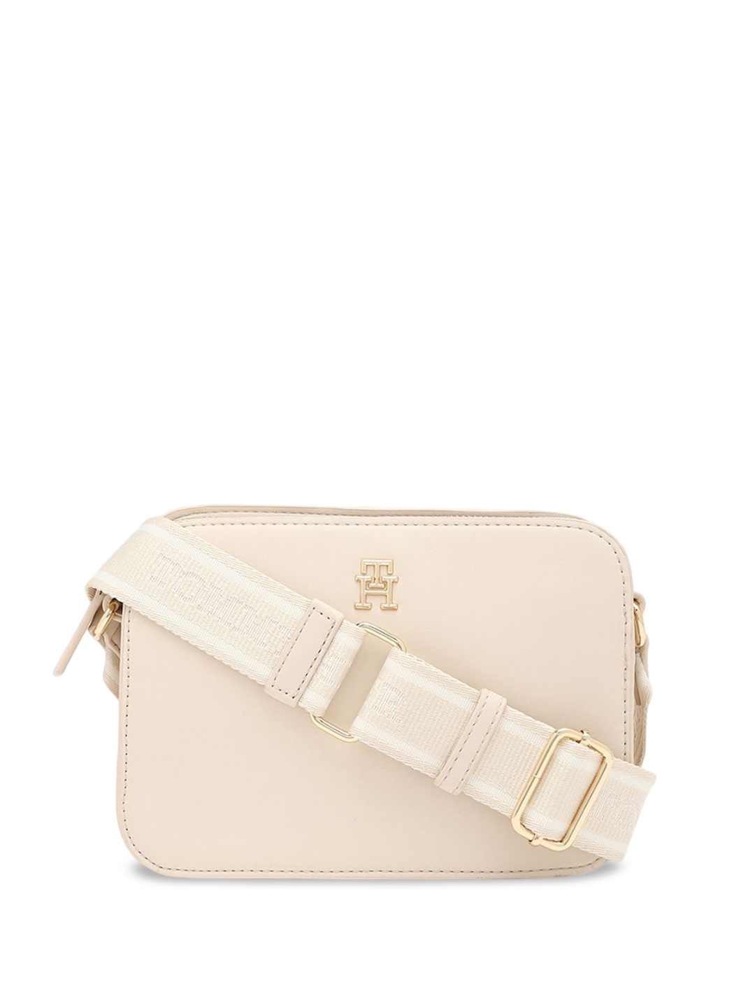 

Tommy Hilfiger Colourblocked PU Structured Sling Bag with Bow Detail, Beige