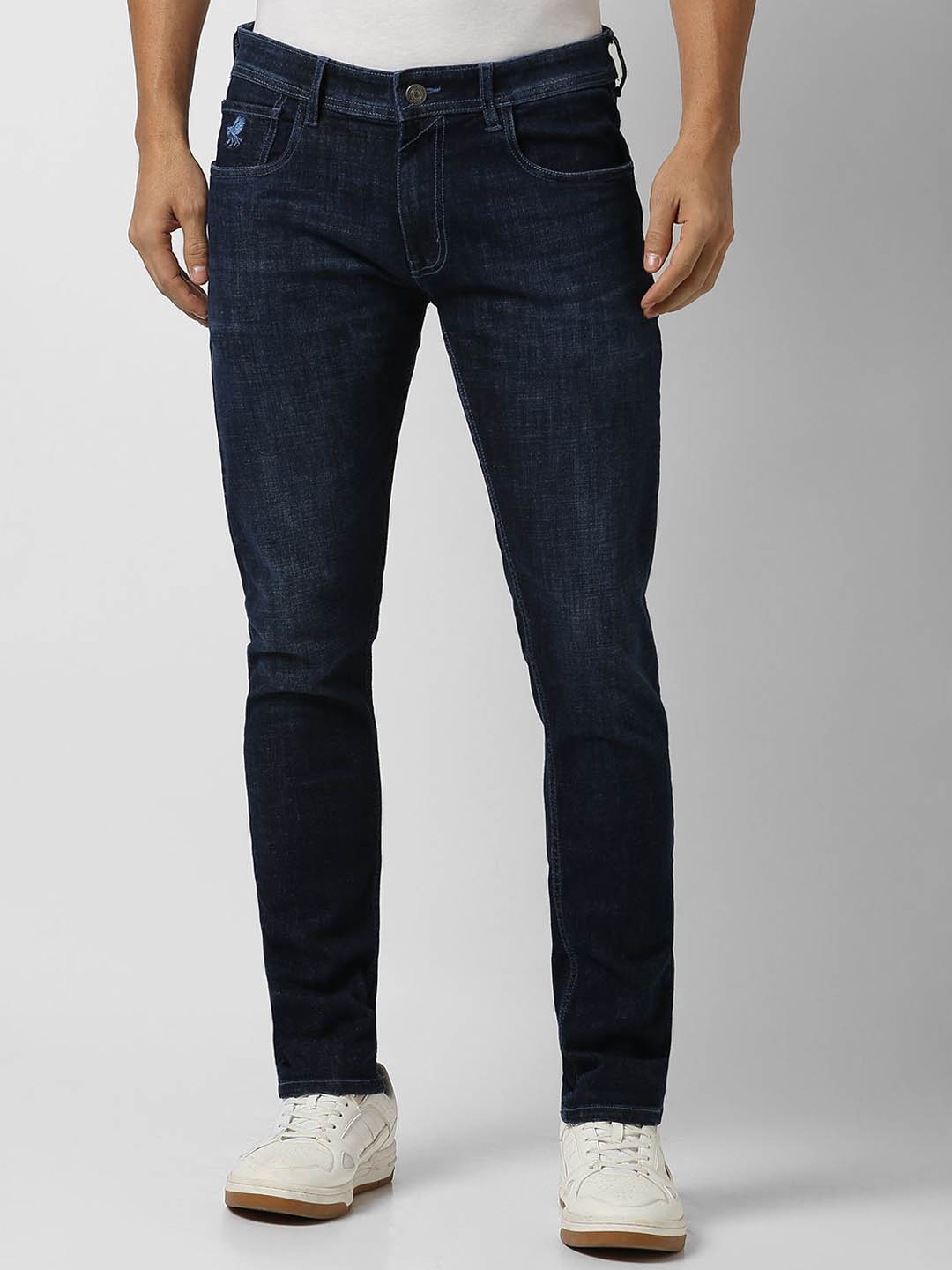 

Peter England Casuals Men Skinny Fit Mid-Rise Light Fade Jeans, Navy blue