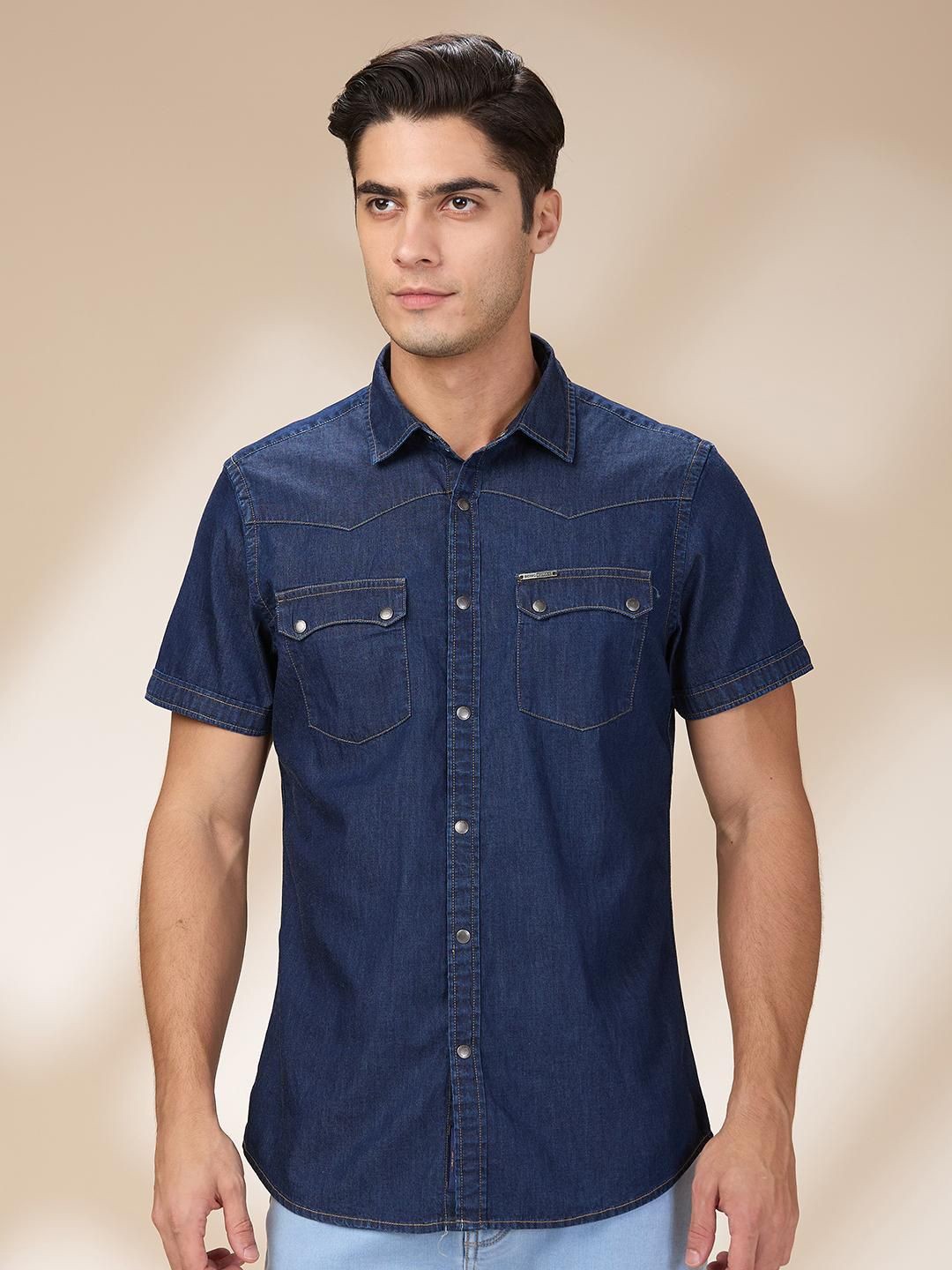 

Being Human Men Classic Fit Spread Collar Solid Cotton Casual Shirt, Blue