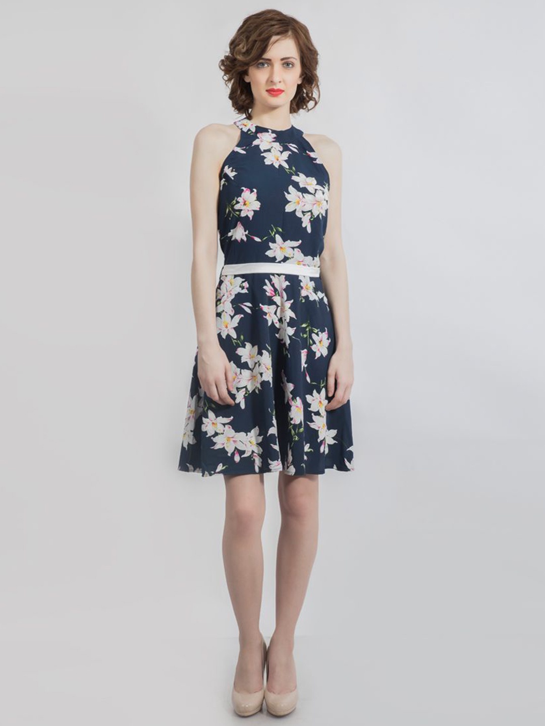 

DELIS Women Floral Printed Fit & Flare Dress, Blue
