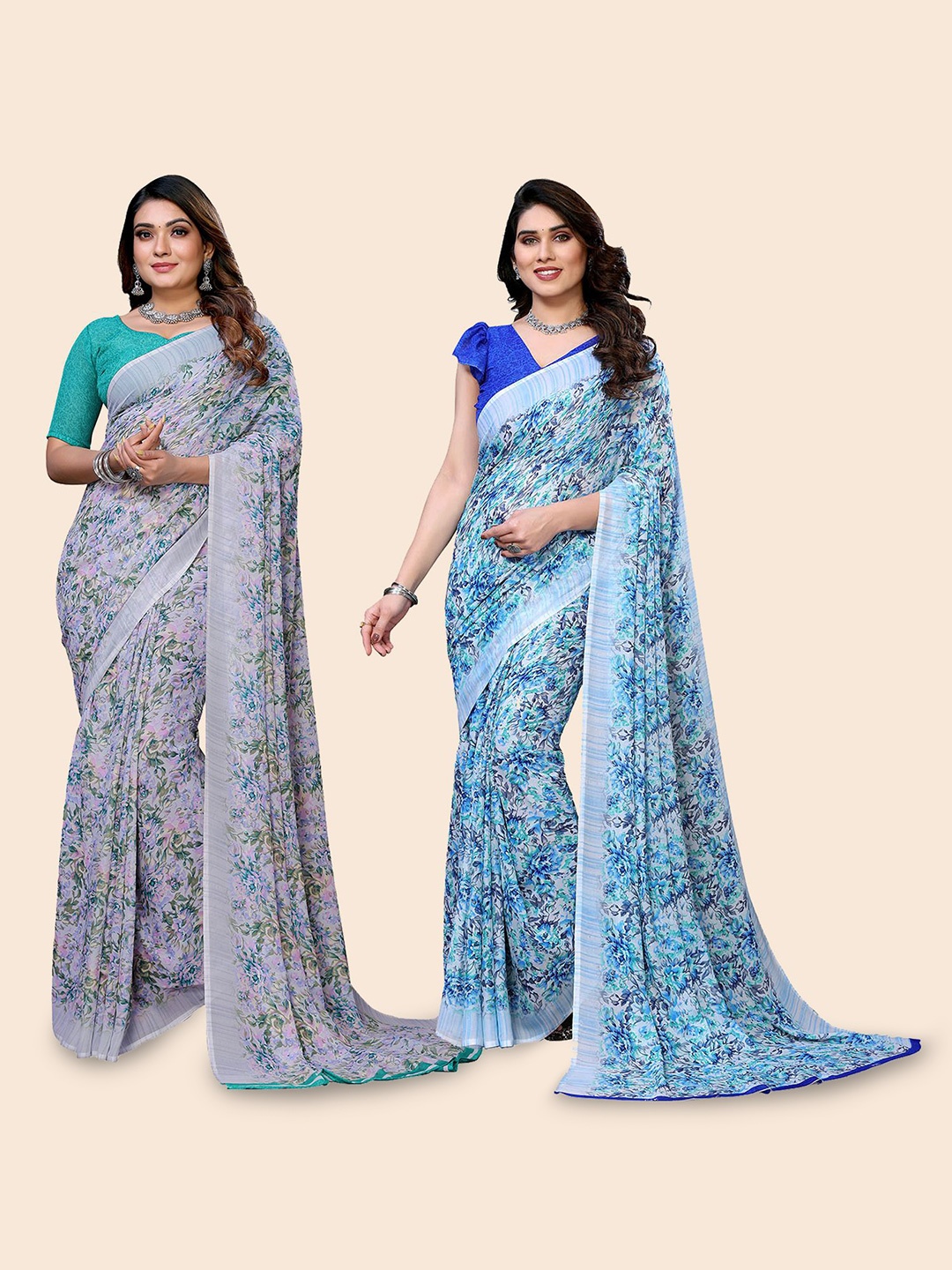 

Moda Rapido Floral Poly Georgette Saree, Grey