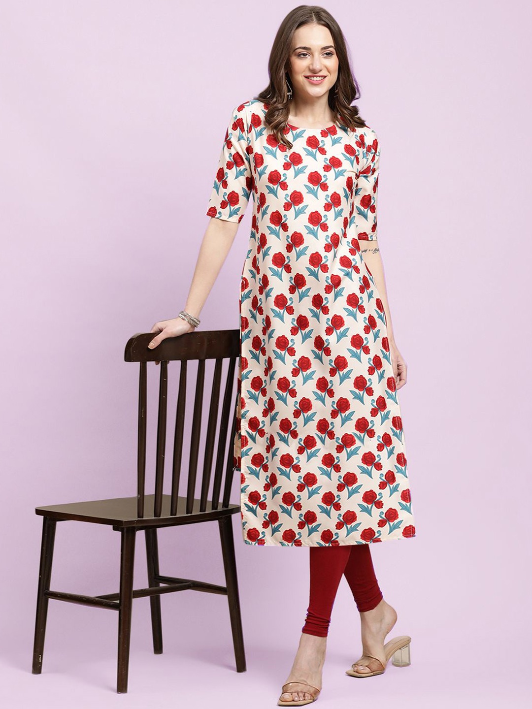 

Moda Rapido Floral Printed Straight Kurta, Red