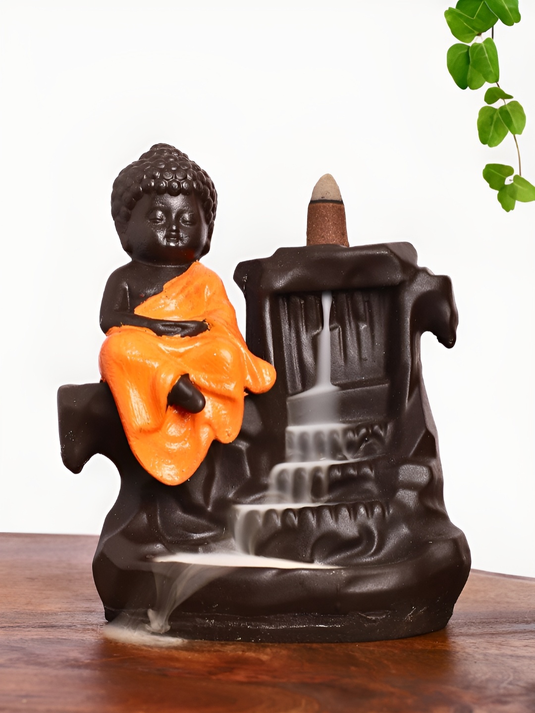 

INTERNATIONAL GIFT Gautam Buddh Statue Orange & Black Buddha Smoke Fountain Idol Showpiece