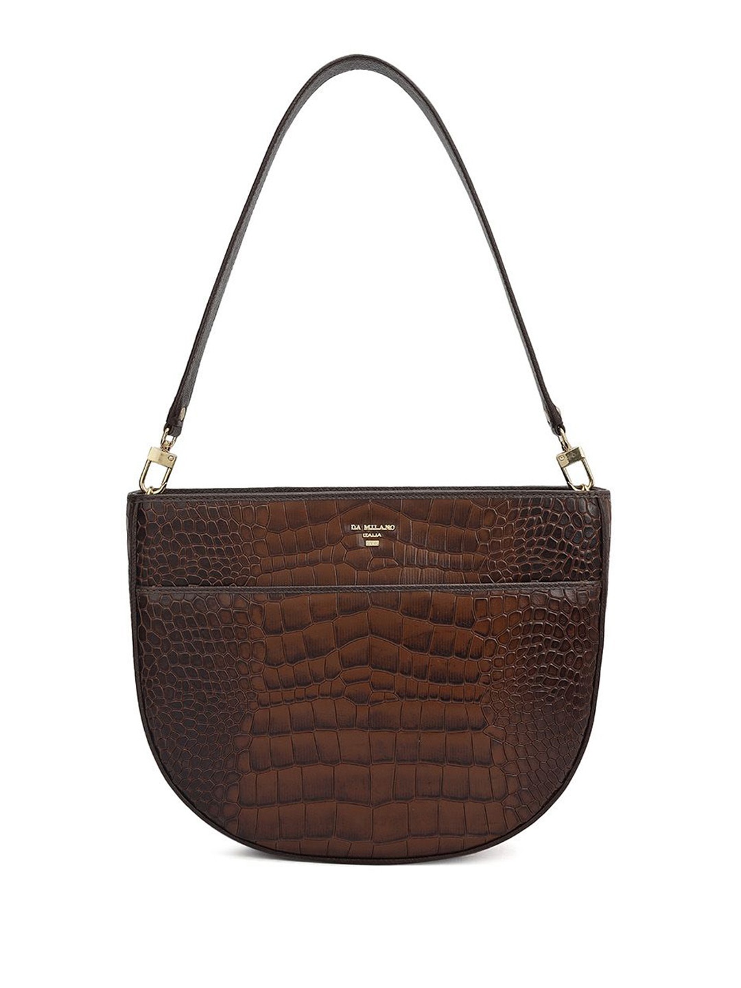 

Da Milano Textured Leather Half Moon Shoulder Bag with Quilted, Brown