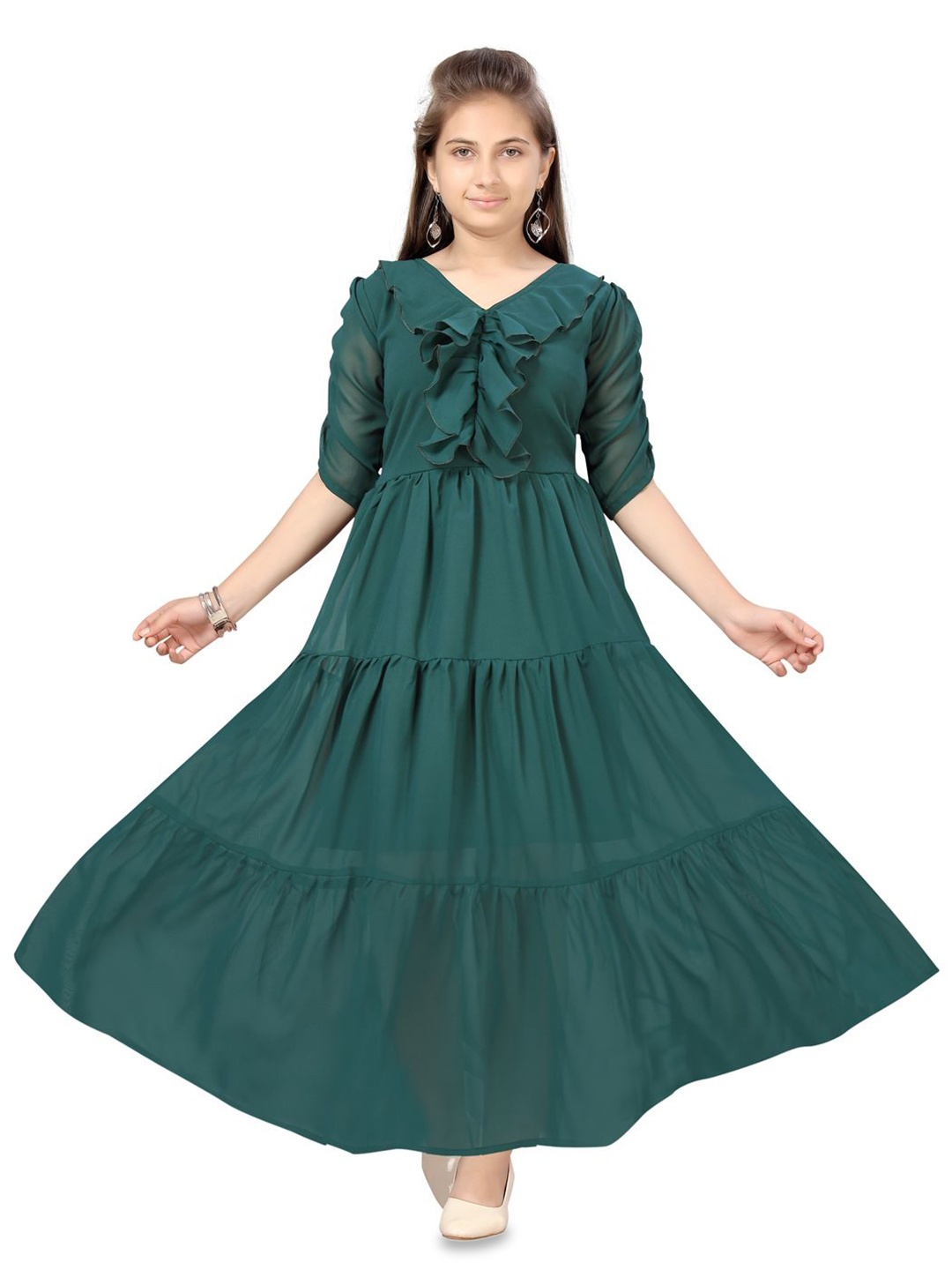 

HERE&NOW Georgette Fit & Flare Dress, Green
