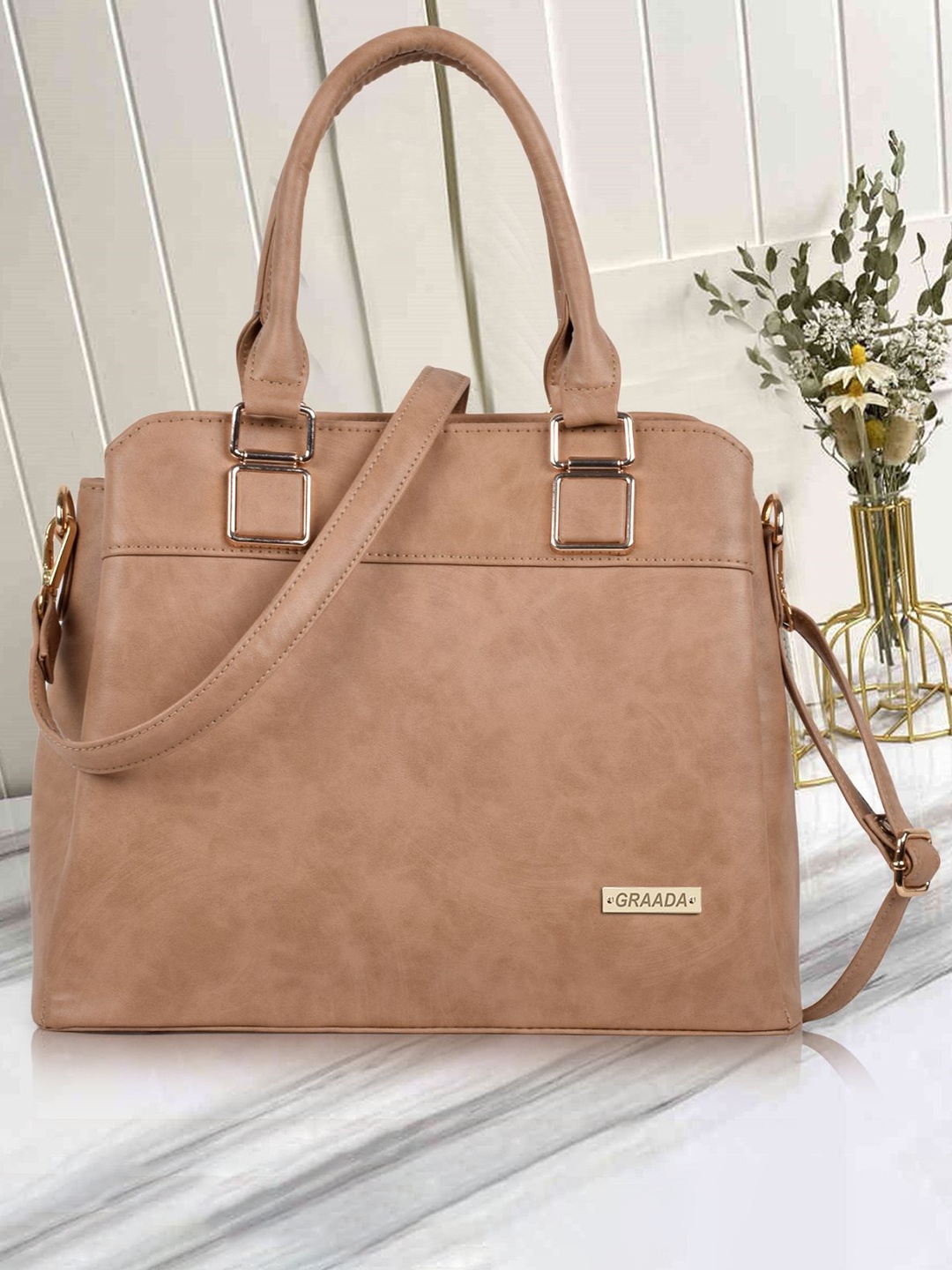 

GRAADA Structured Satchel, Cream