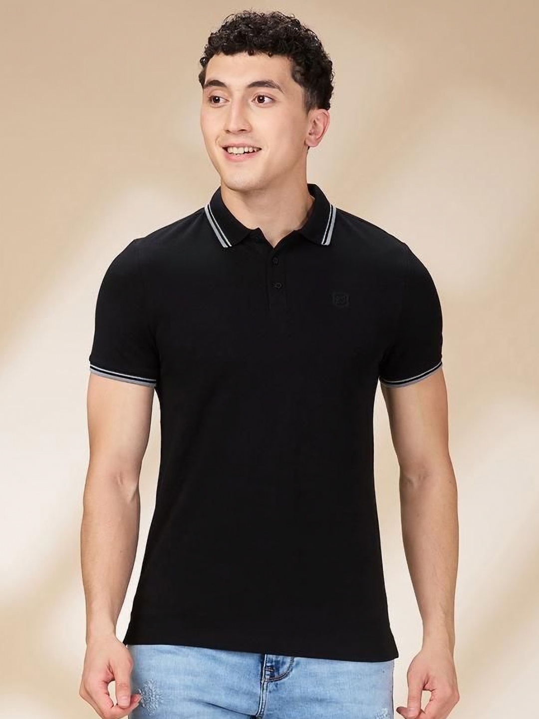 

Being Human Men Solid Polo Collar Cotton Slim Fit T-shirt, Black