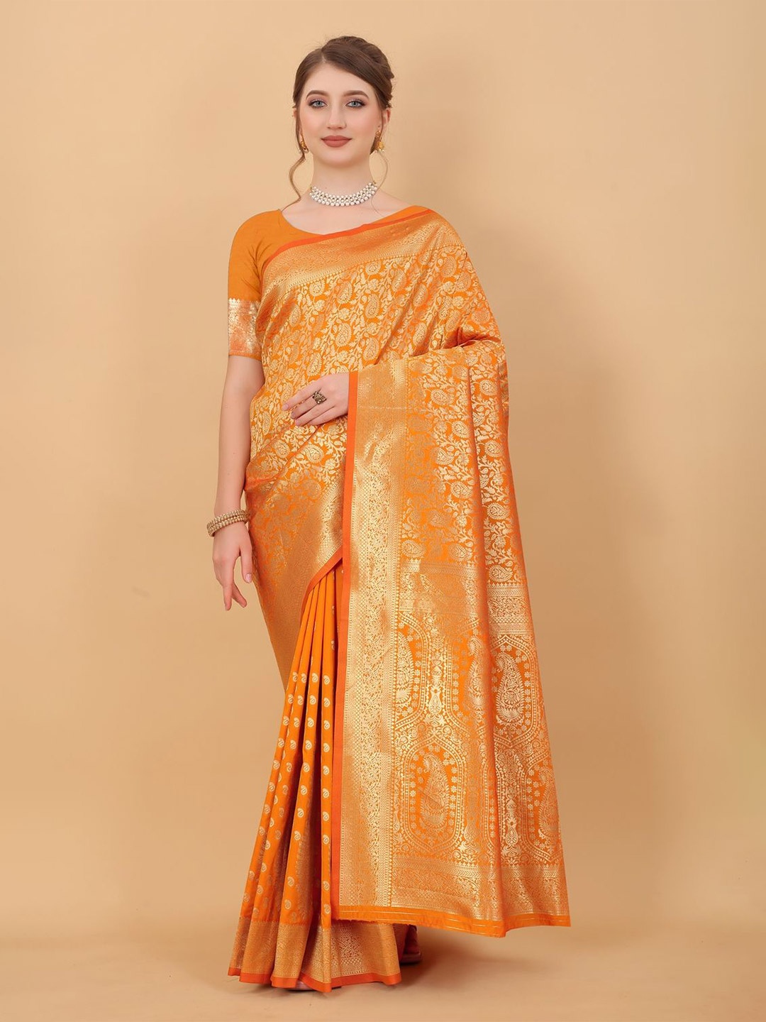 

DHRUTI CREATION Warli Zari Pure Silk Heavy Work Saree, Orange