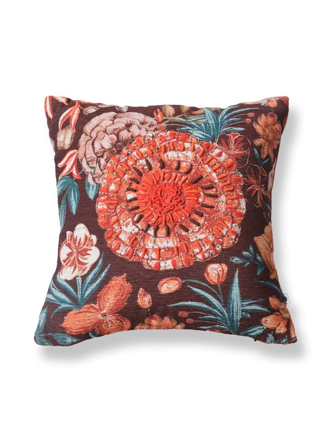 

ONSETHOMES Dastaan Rust & Brown Embroidered 100% Chenille Square Cushion Covers