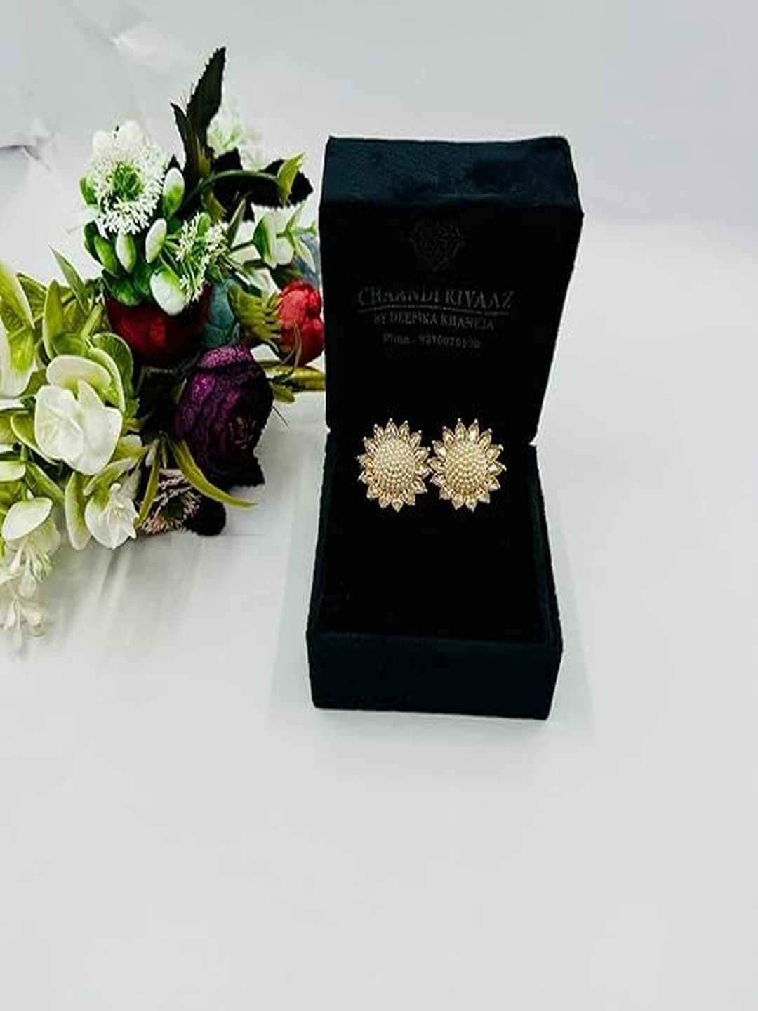 

Chaandi Rivaaz Antique Copper-Based Alloy Circular Pearl Studs, Gold