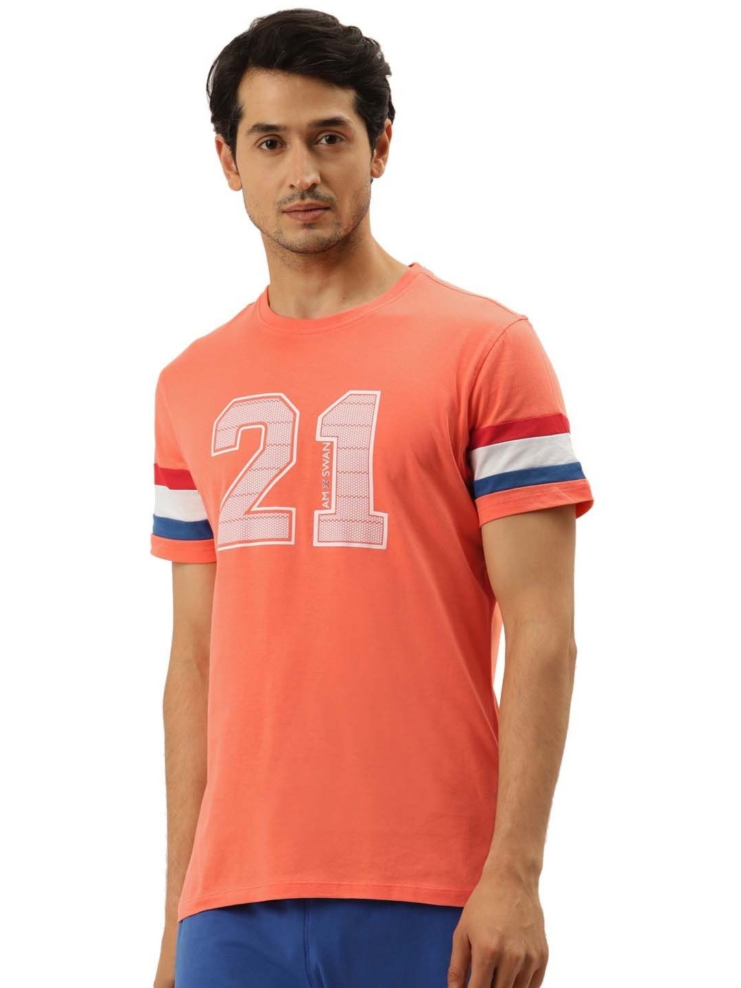 

AMSWAN Men Printed Applique T-shirt, Pink