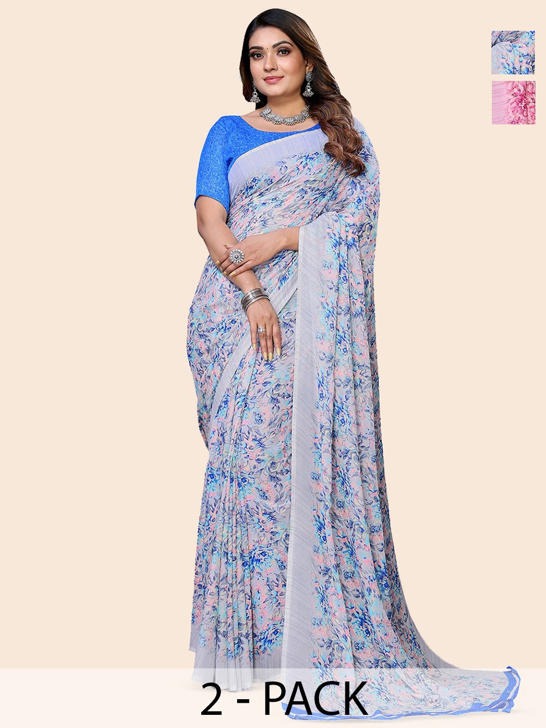 

Moda Rapido Floral Poly Georgette Saree, Pink