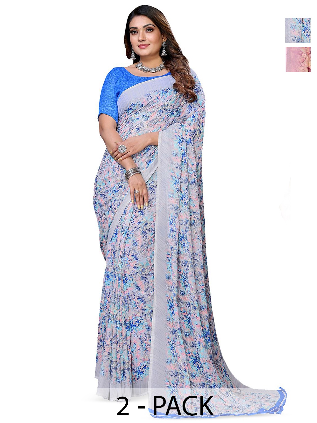 

Moda Rapido Floral Poly Georgette Saree, Grey