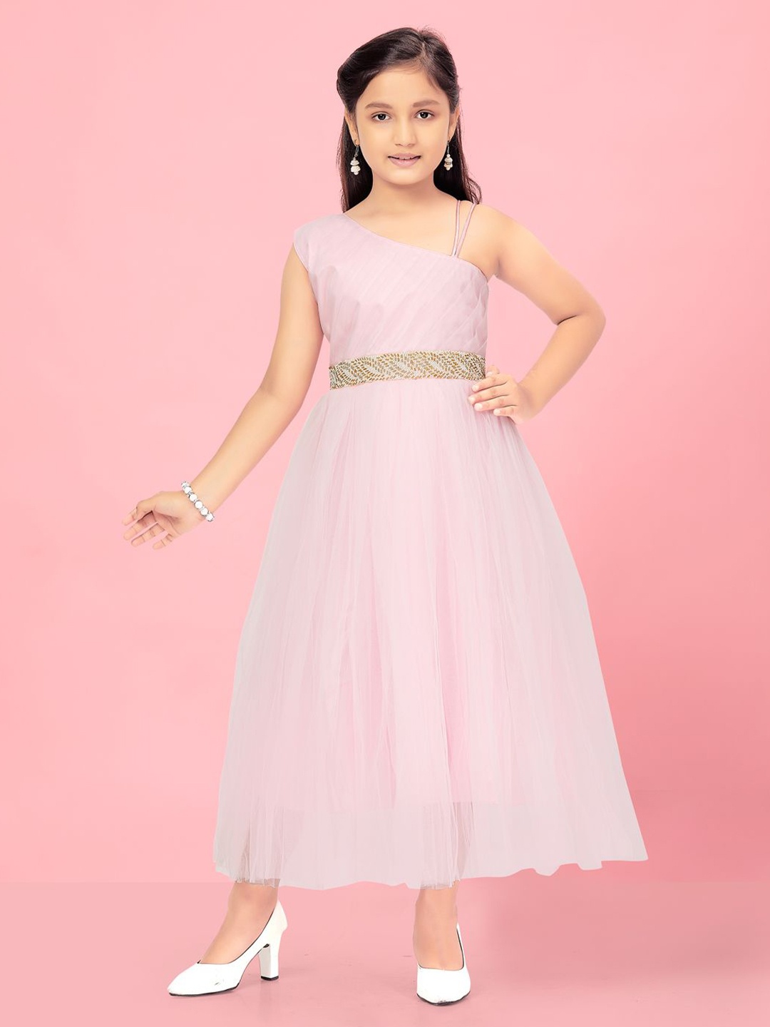 

HERE&NOW Girls Net Embellished Fit & Flare Midi Dress, Pink