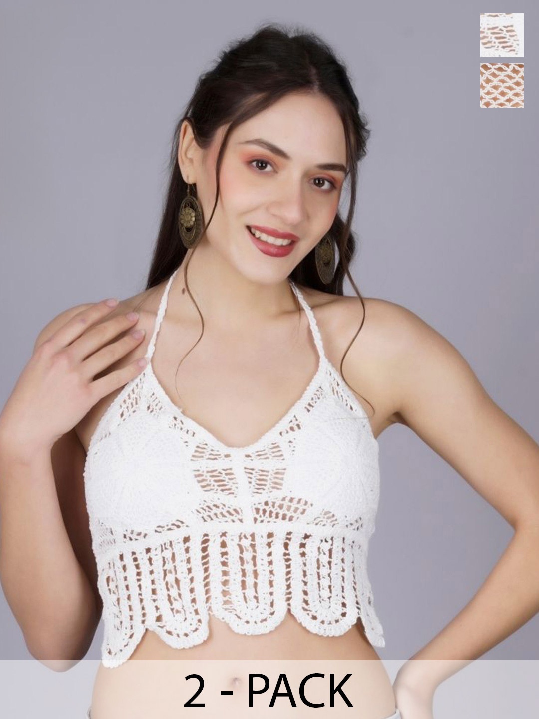 

Fabme Pack Of 2 Halter Neck Swim Tops, White