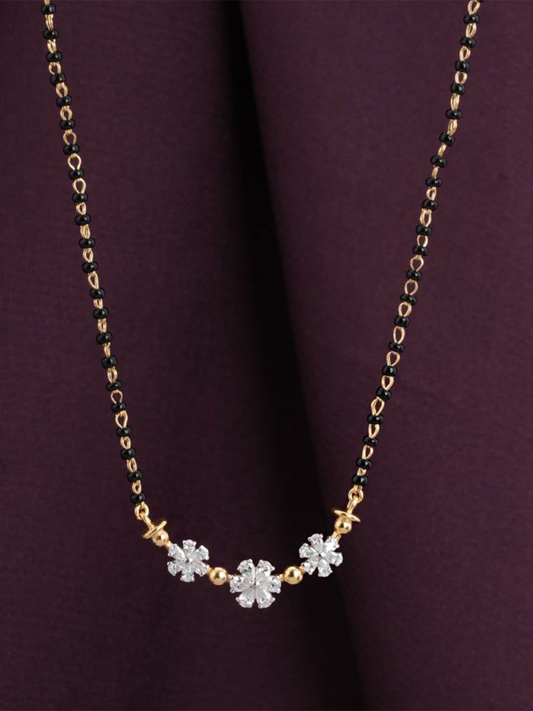 

PALMONAS 925 Sterling Silver Gold-Plated Stones and Beads Trinity Blooms Mangalsutra