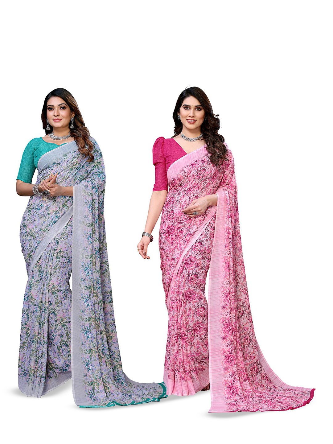 

Moda Rapido Floral Poly Georgette Saree, Grey