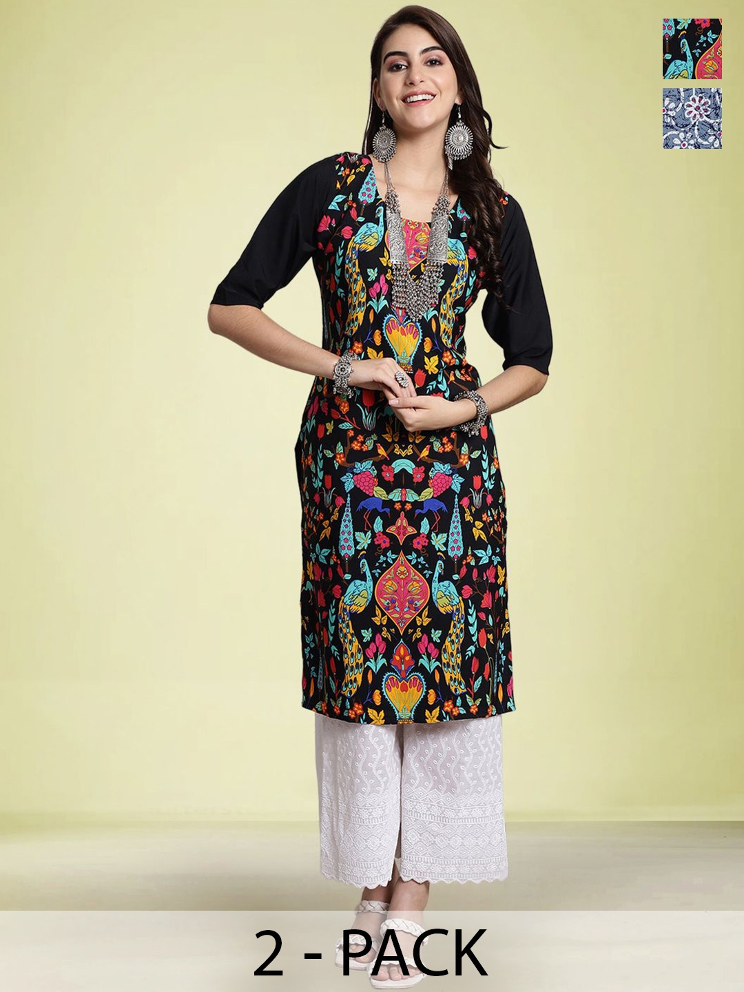 

Moda Rapido Pack Of 2 Printed Straight Kurta, Black