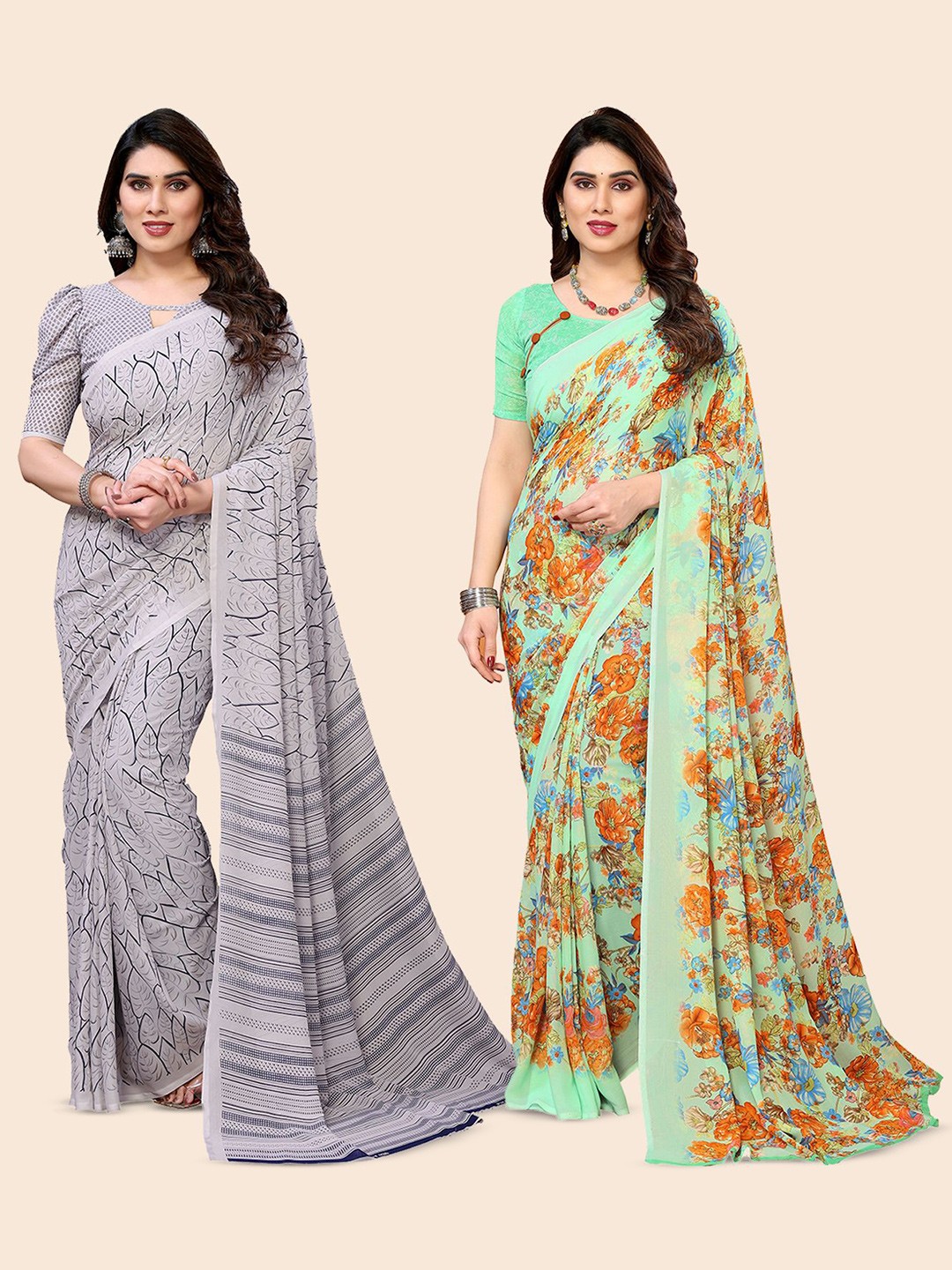 

Moda Rapido Floral Poly Georgette Saree, Grey