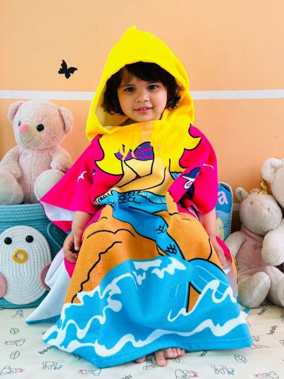 

Famyo Cute Pink & Yellow Mermaid Design Poncho Towel for Kids (1-7 years)