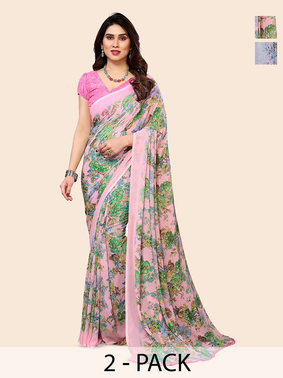 

Moda Rapido Floral Poly Georgette Saree, Grey