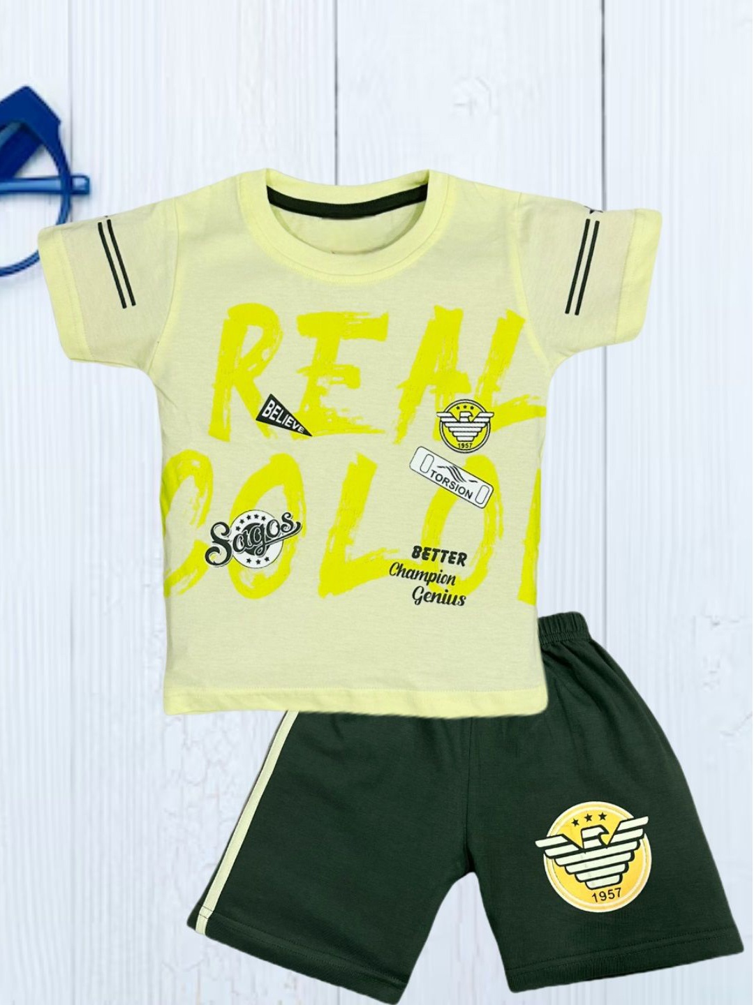 

FASHION GRAB Infant Kids Printed Pure Cotton T-Shirt With Shorts, Yellow