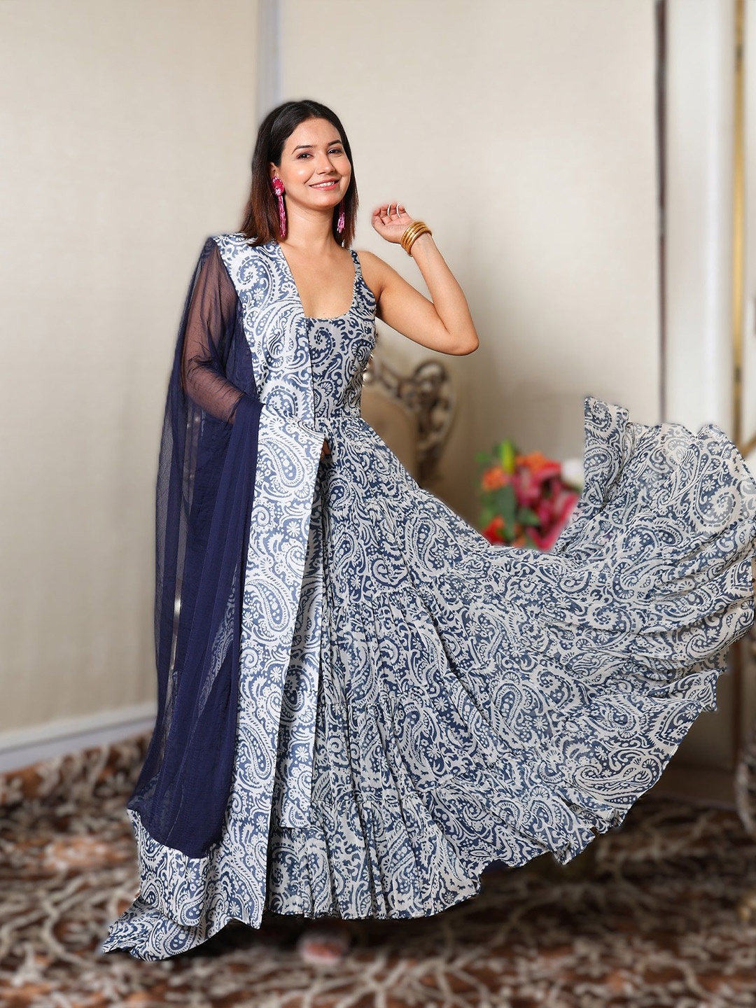 

KELLPAR Floral Print Chiffon Maxi Dress, Blue