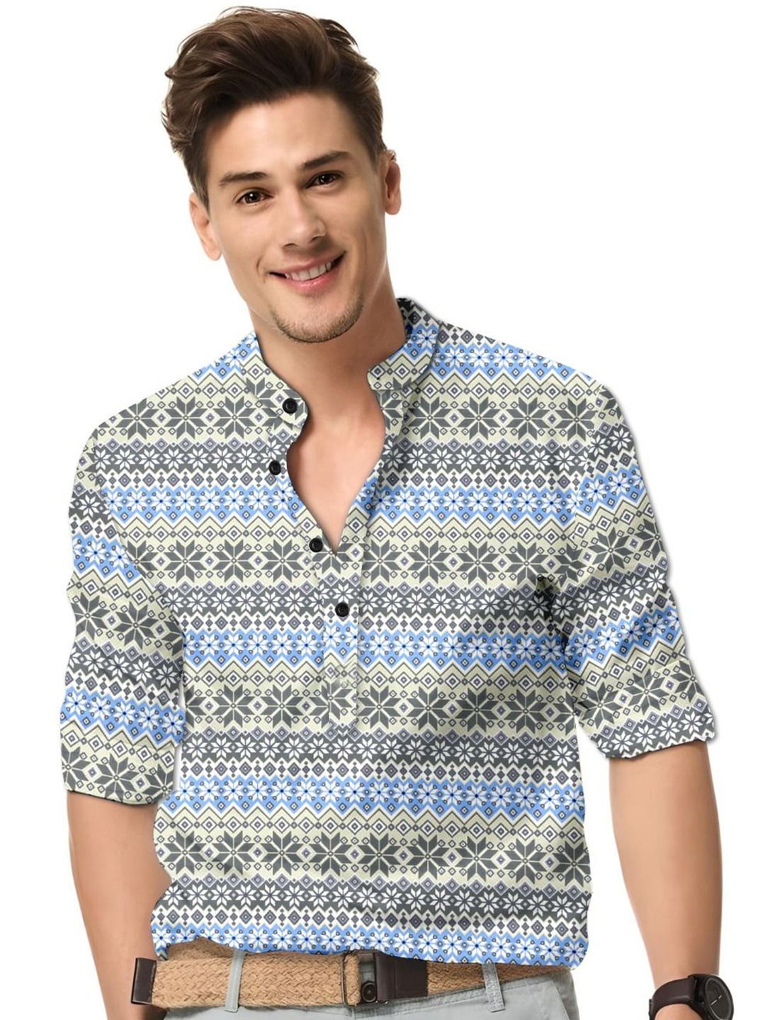 

ISUEL FAB Men Floral Printed India Slim Fit Casual Shirt, Grey
