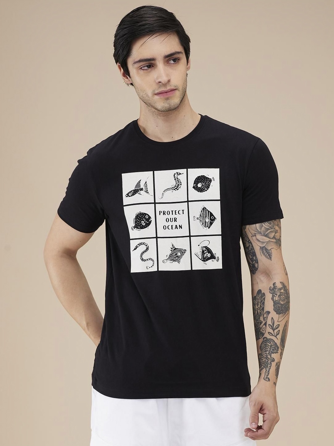 

Being Human Men Graphic Printed Cotton Slim Fit T-shirt, Black