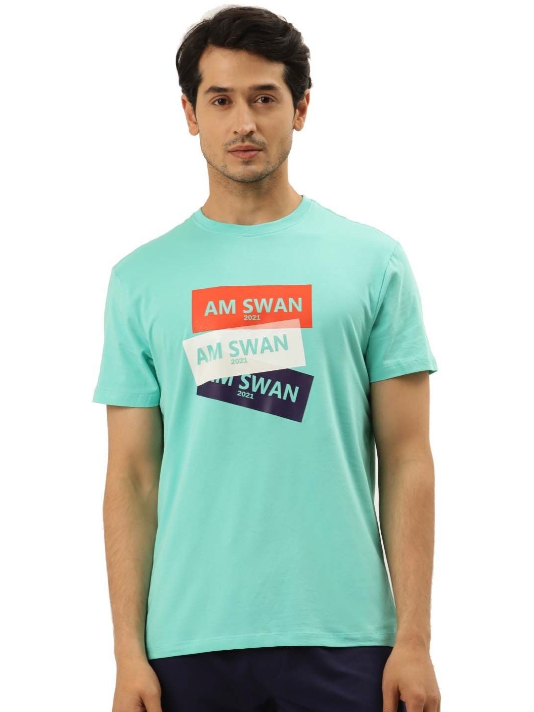 

AMSWAN Men Printed Applique T-shirt, Green