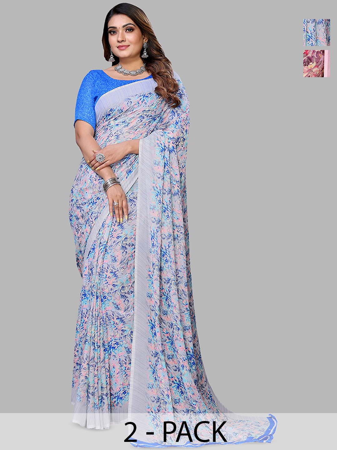 

Moda Rapido Floral Poly Georgette Saree, Pink