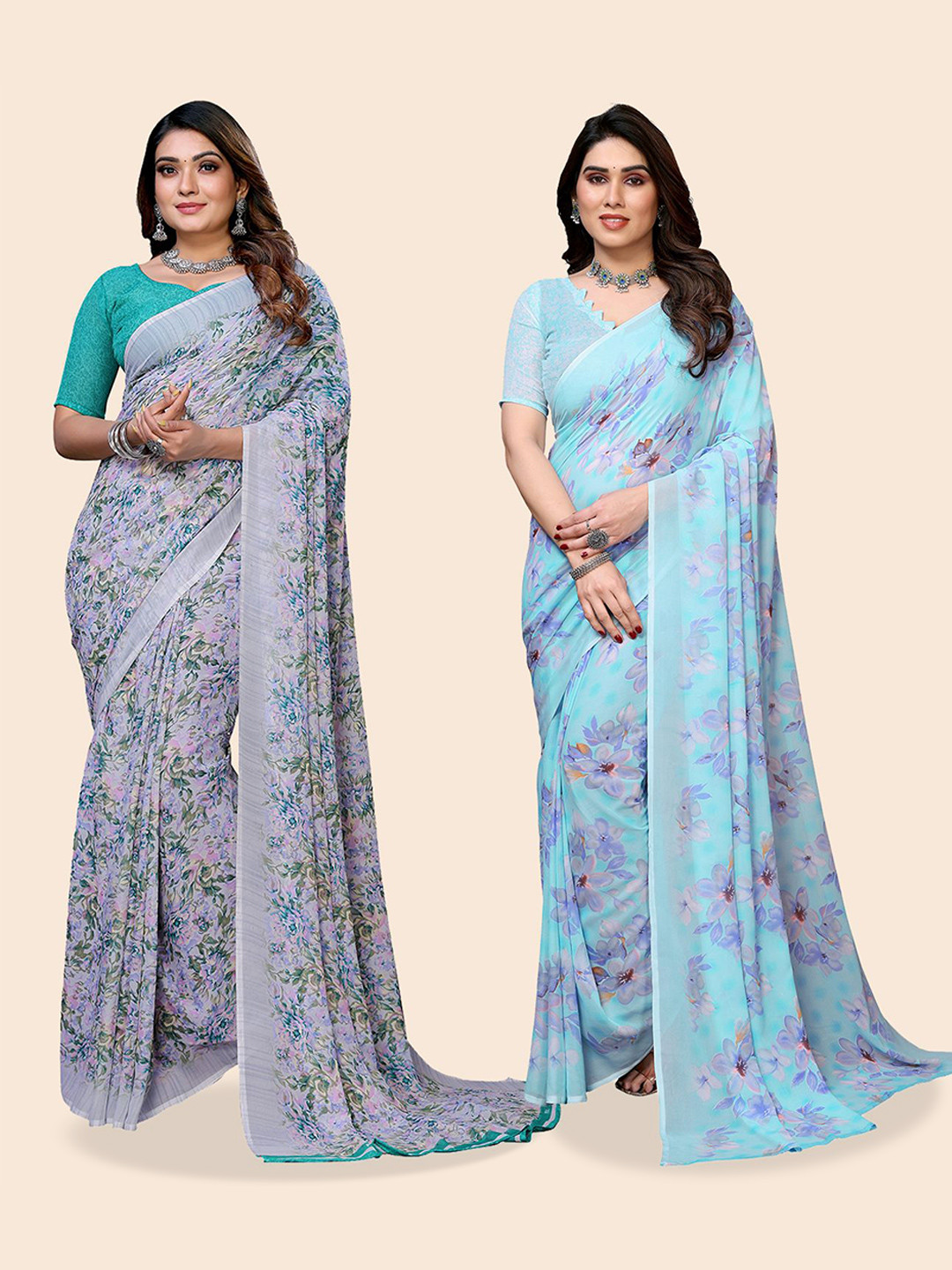 

Moda Rapido Floral Poly Georgette Saree, Blue