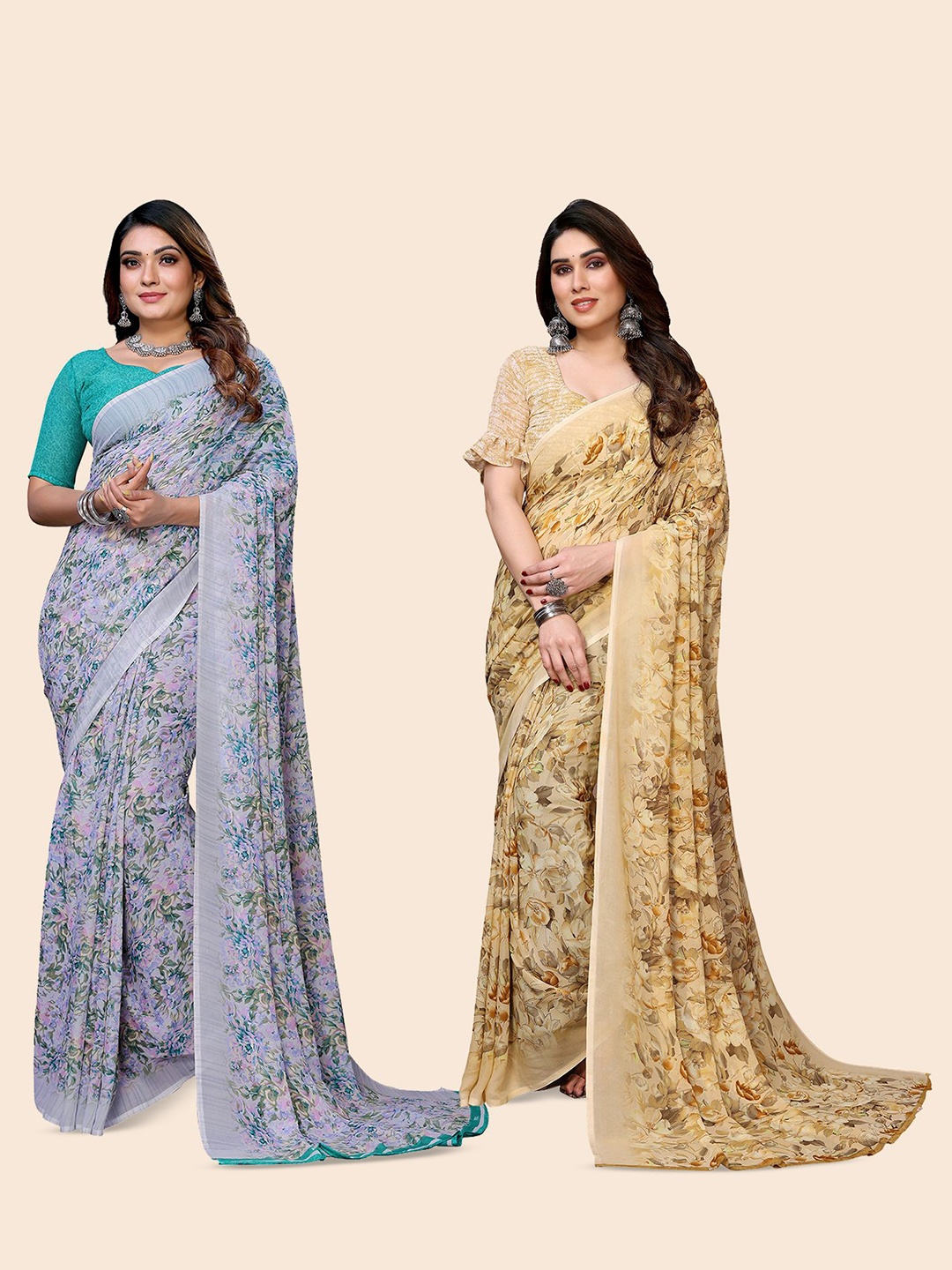 

Moda Rapido Floral Poly Georgette Saree, Grey