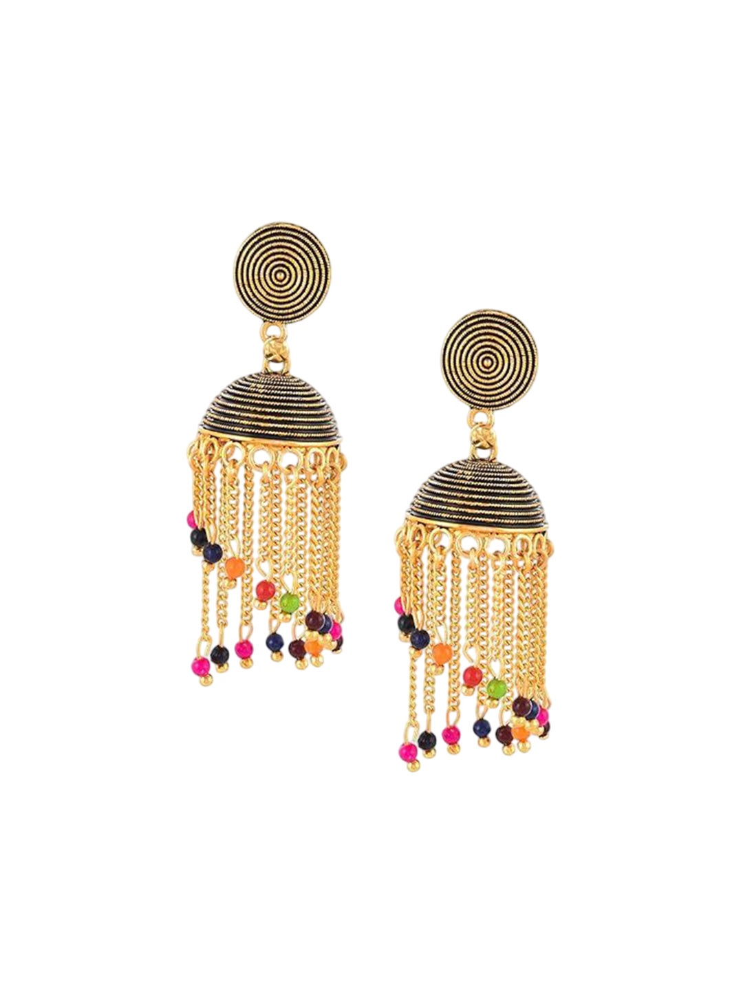 

Kezlin German Silver Gold Plated Artificial Beaded Oxidised Dome Shaped Jhumkas
