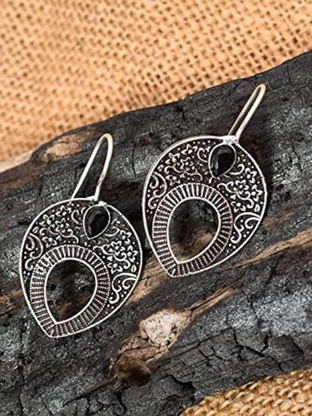

Kezlin German Silver-Plated Artificial Stone Studded Teardrop Shaped Drop Earrings