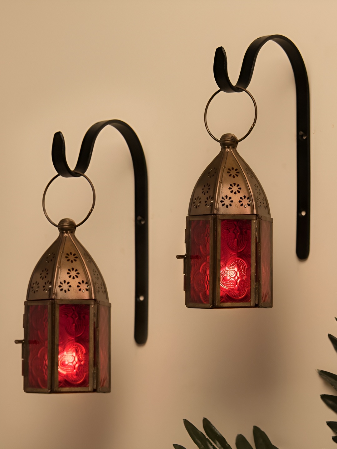 

Homesake Red & Black 2 Pieces Antique Moroccan Lantern Candle Holders