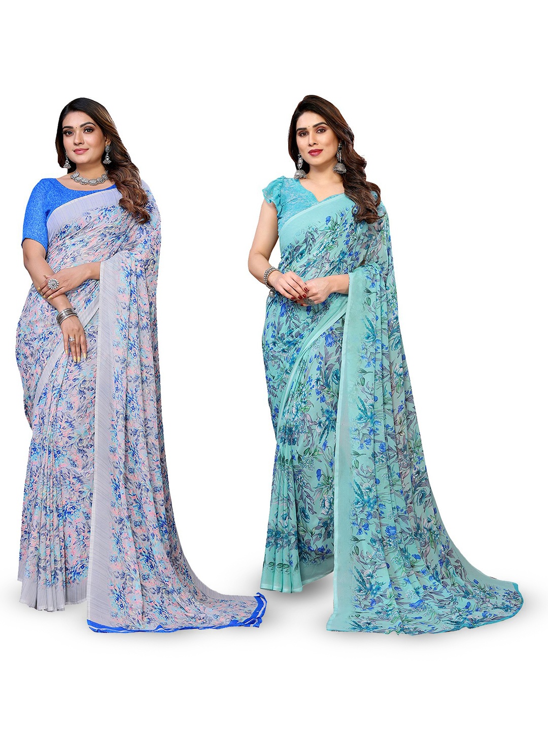 

Moda Rapido Floral Poly Georgette Saree, Blue