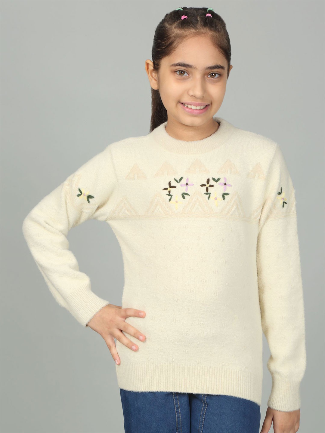 

Cantabil Girls Floral Embroidered Pullover, Off white
