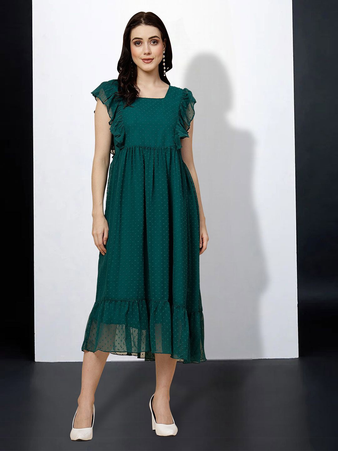 

MISS AYSE Applique Fit & Flare Dress, Green