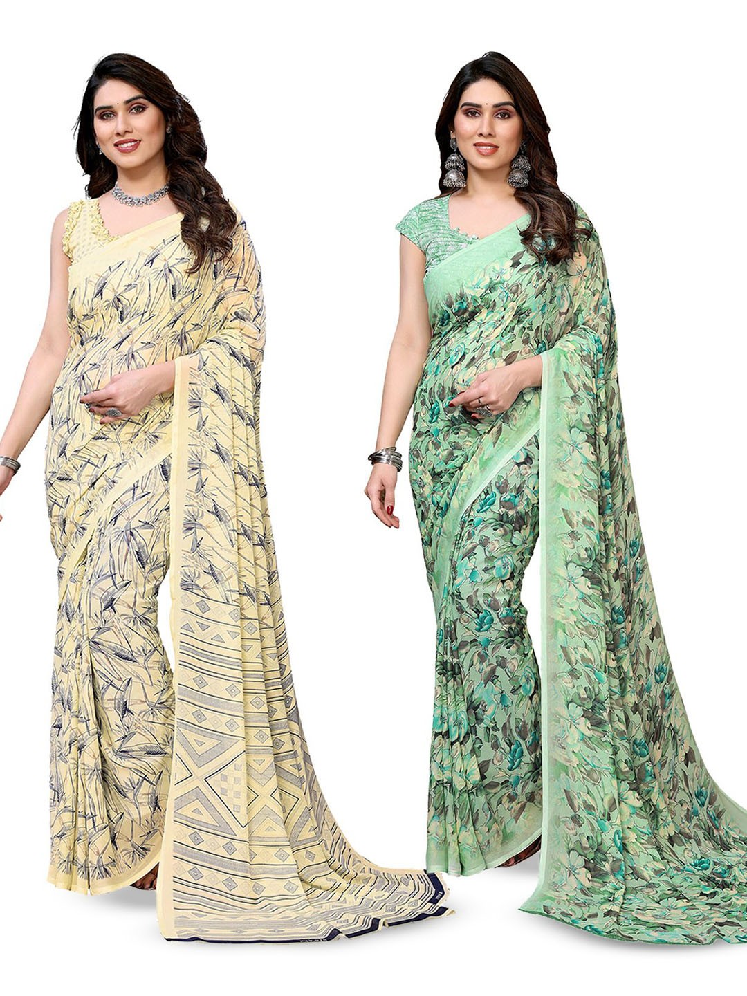 

Moda Rapido Floral Poly Georgette Saree, Green
