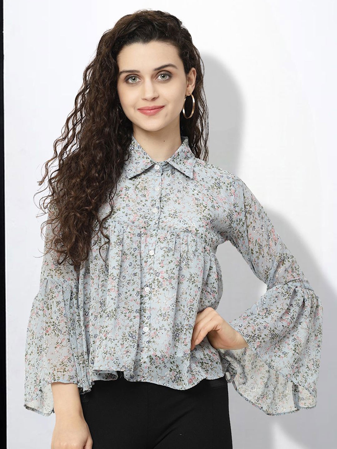 

MISS AYSE Floral Print Mandarin Collar Top, Multi