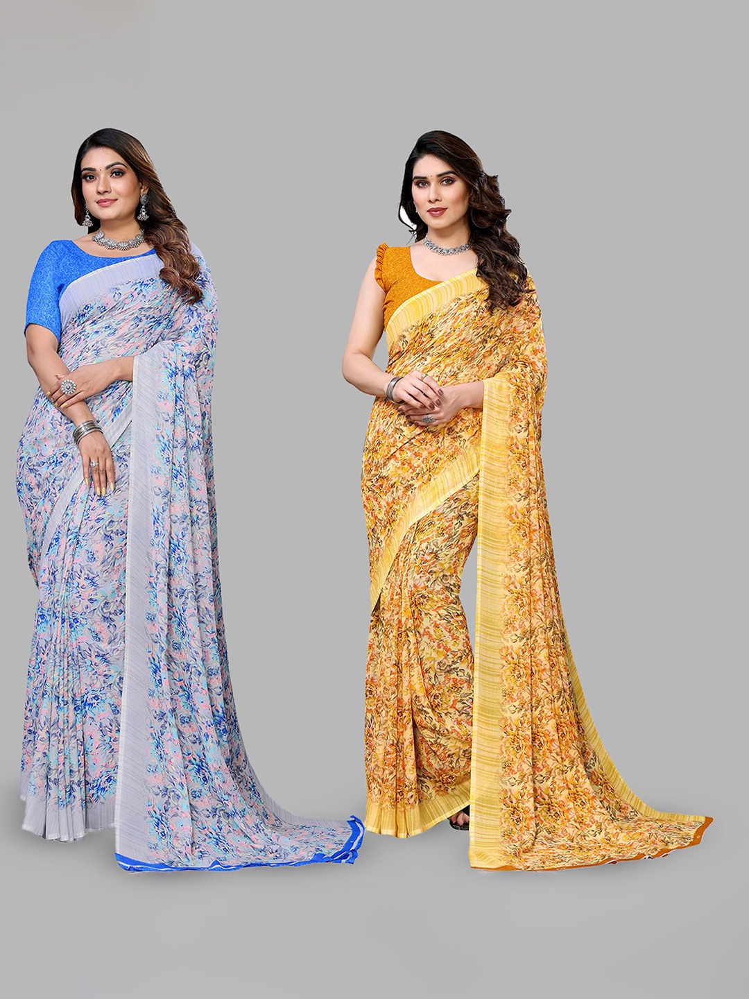 

Moda Rapido Floral Poly Georgette Saree, Grey