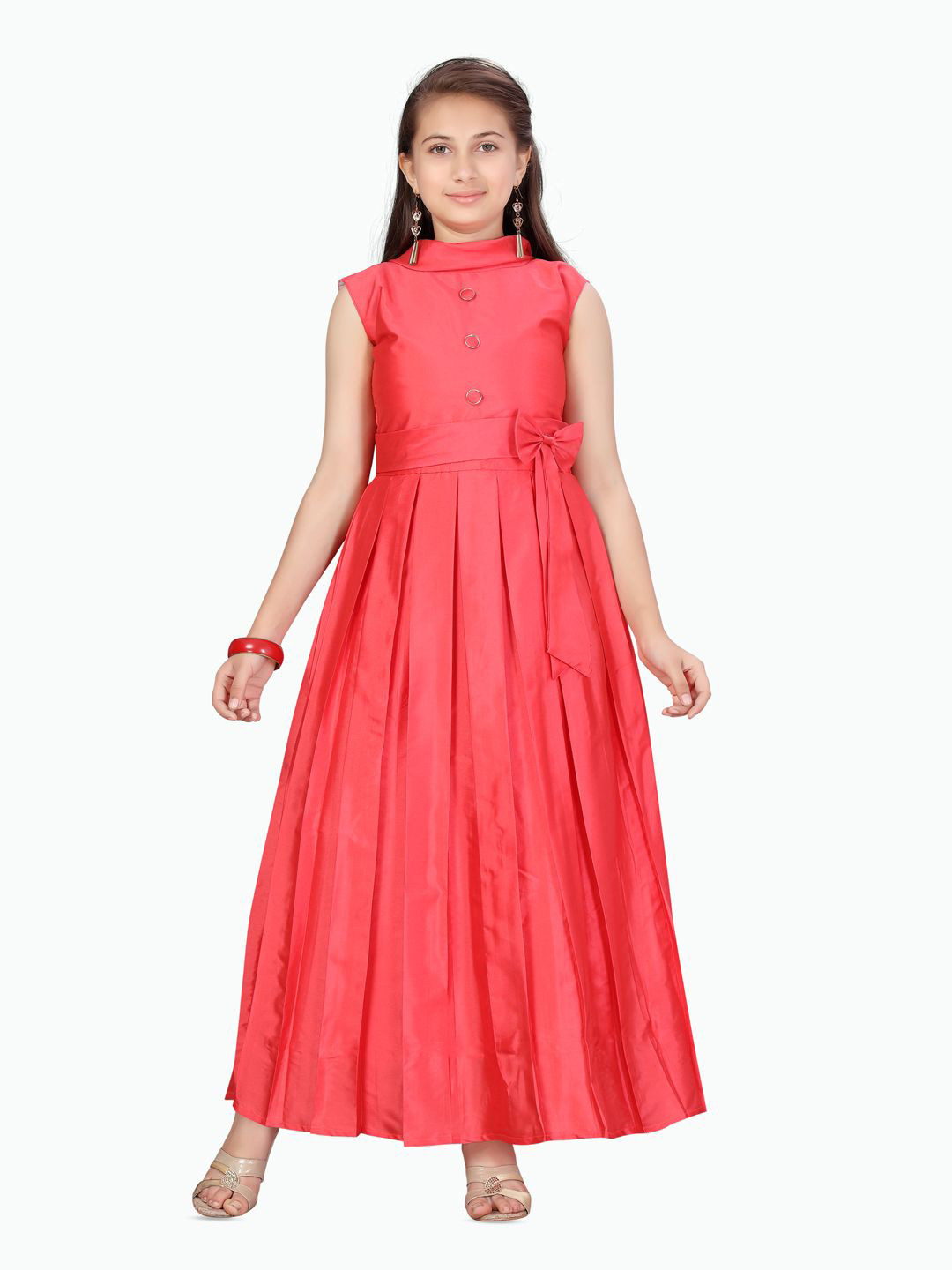 

YK Girls High Neck Fit and Flare Maxi Dress, Coral