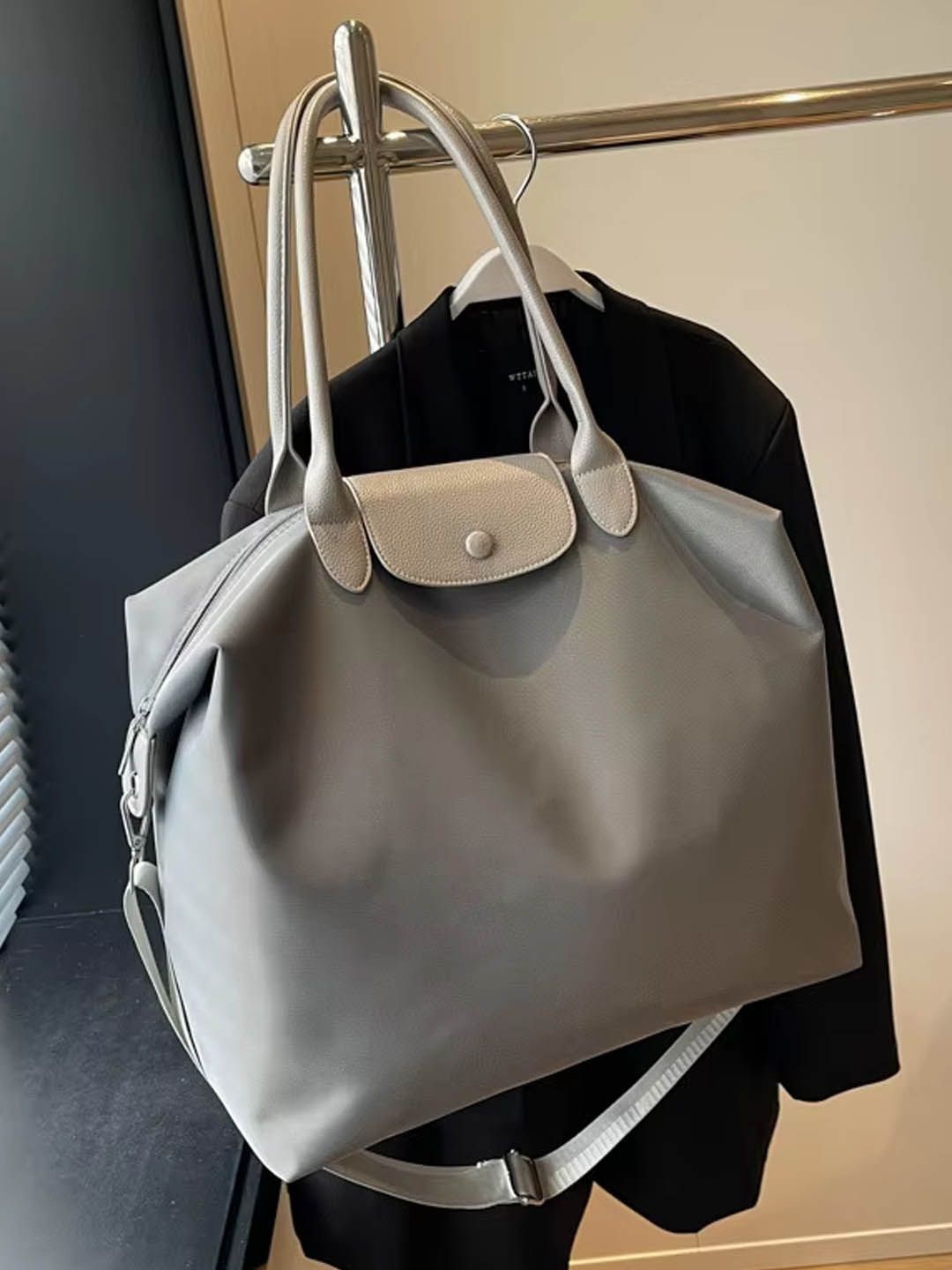 

StyleCast Embellished Oversized Structured Shoulder Bag with Applique, Grey
