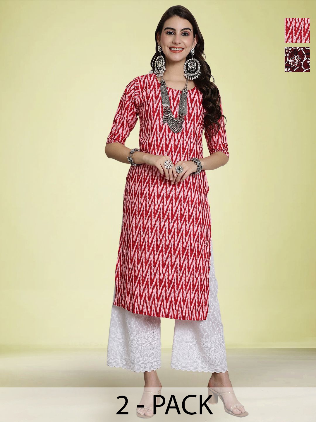 

Moda Rapido Women Pack Of 2 Printed Round Neck Kurtas, Maroon