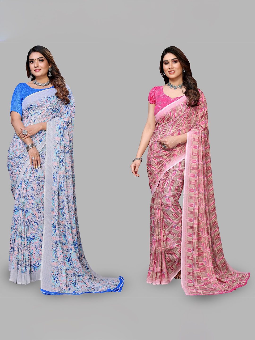 

Moda Rapido Floral Poly Georgette Saree, Pink