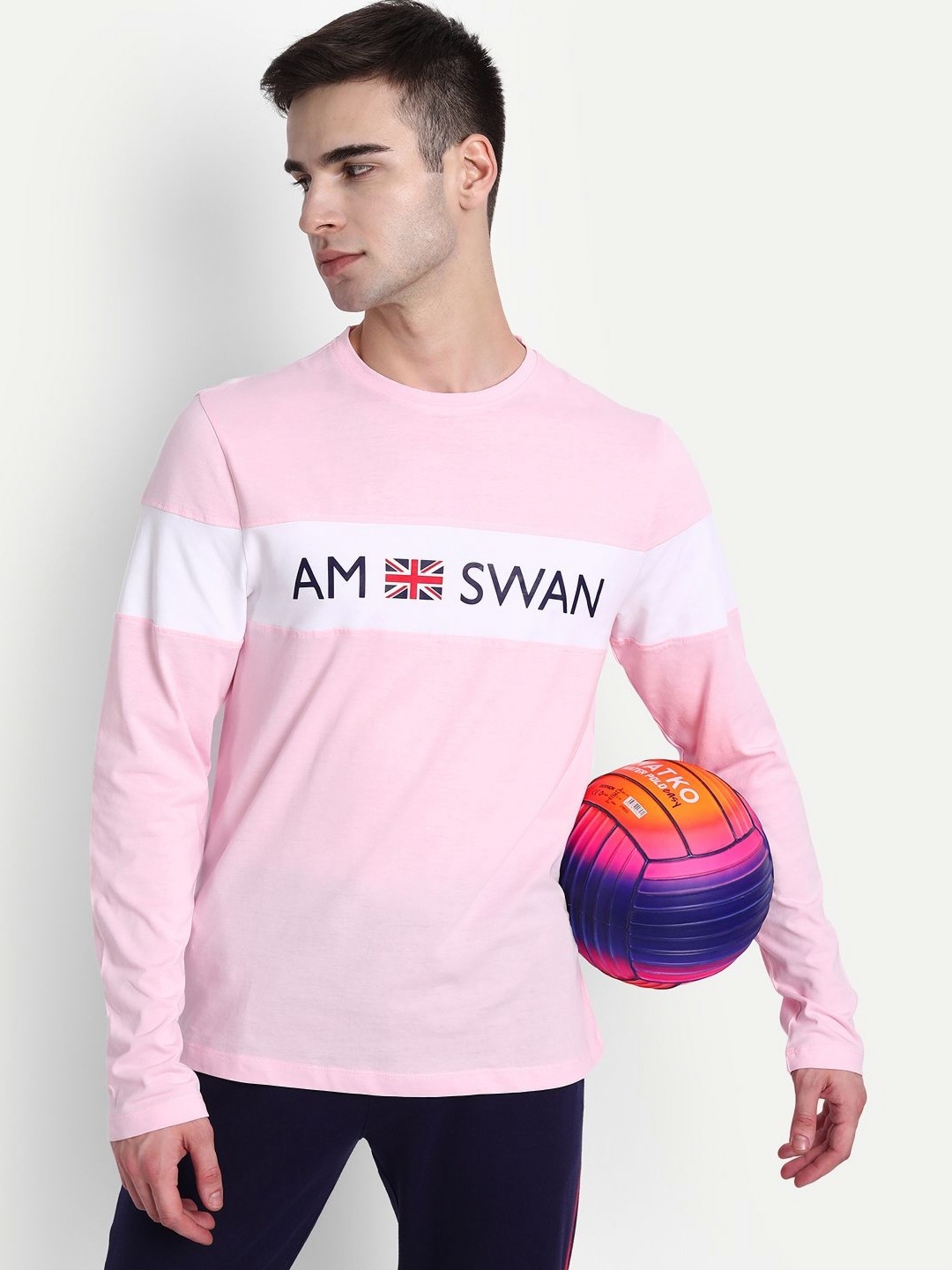 

AMSWAN Men Typography Printed Applique T-shirt, Blue