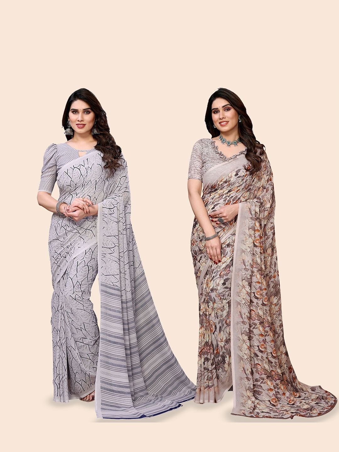 

Moda Rapido Floral Poly Georgette Saree, Grey